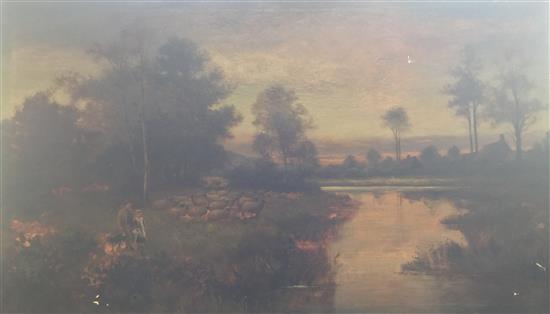 Figures by a river, oil on canvas